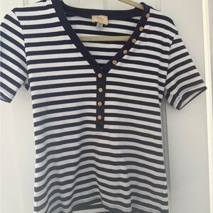 Tahari Navy and White Striped Top